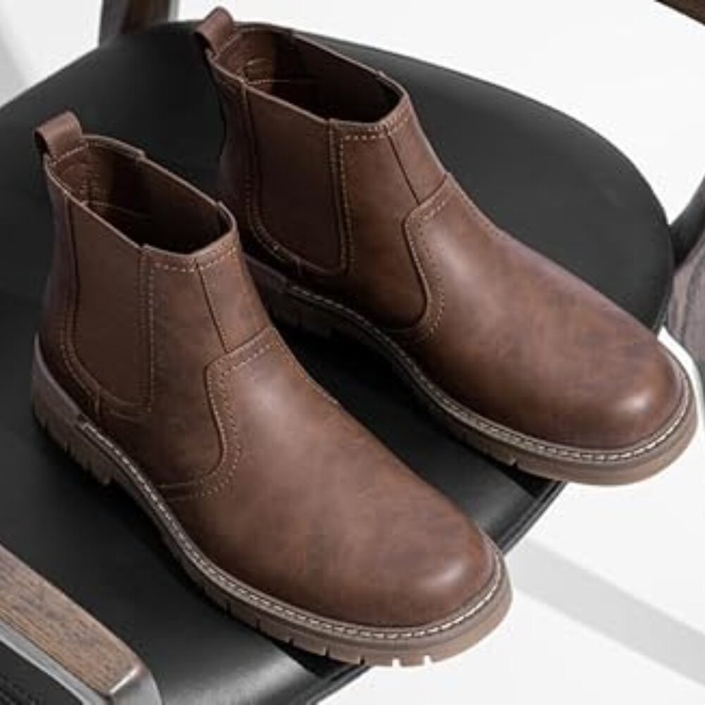 NEW! Chelsea Boots Men Lightweight Mens Boots Classic Slip On Boot-BROWN